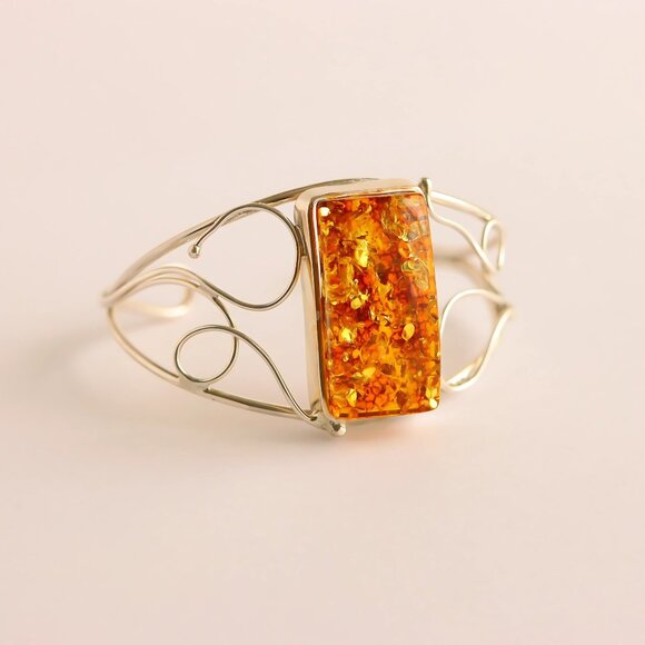 Handmade Baltic Amber Cuff Bracelet in 925 Sterling Silver - Picture 5 of 8